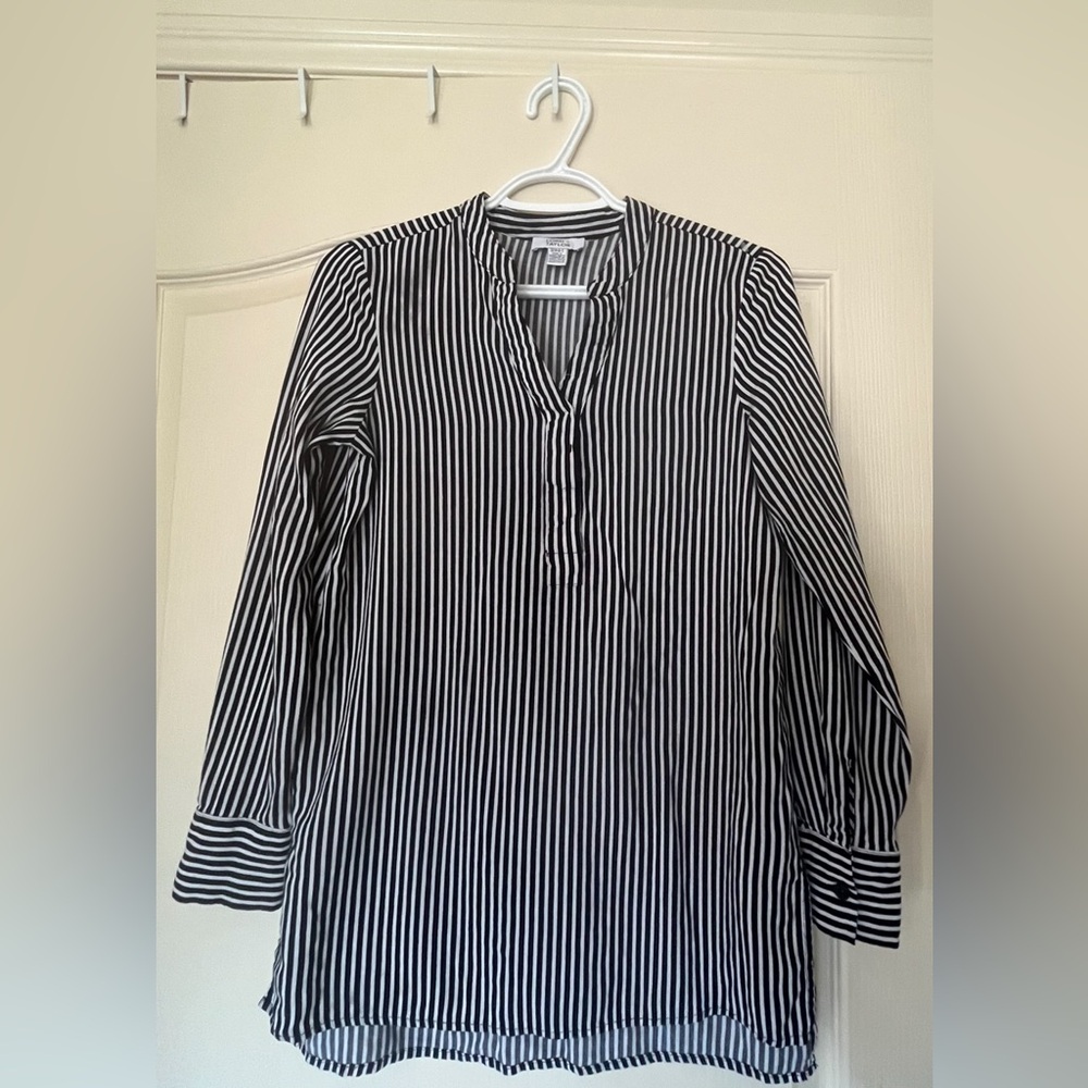 Lord &Taylor Black White Striped Blouse Indie Pop Minimalist Classic Chic Top XS